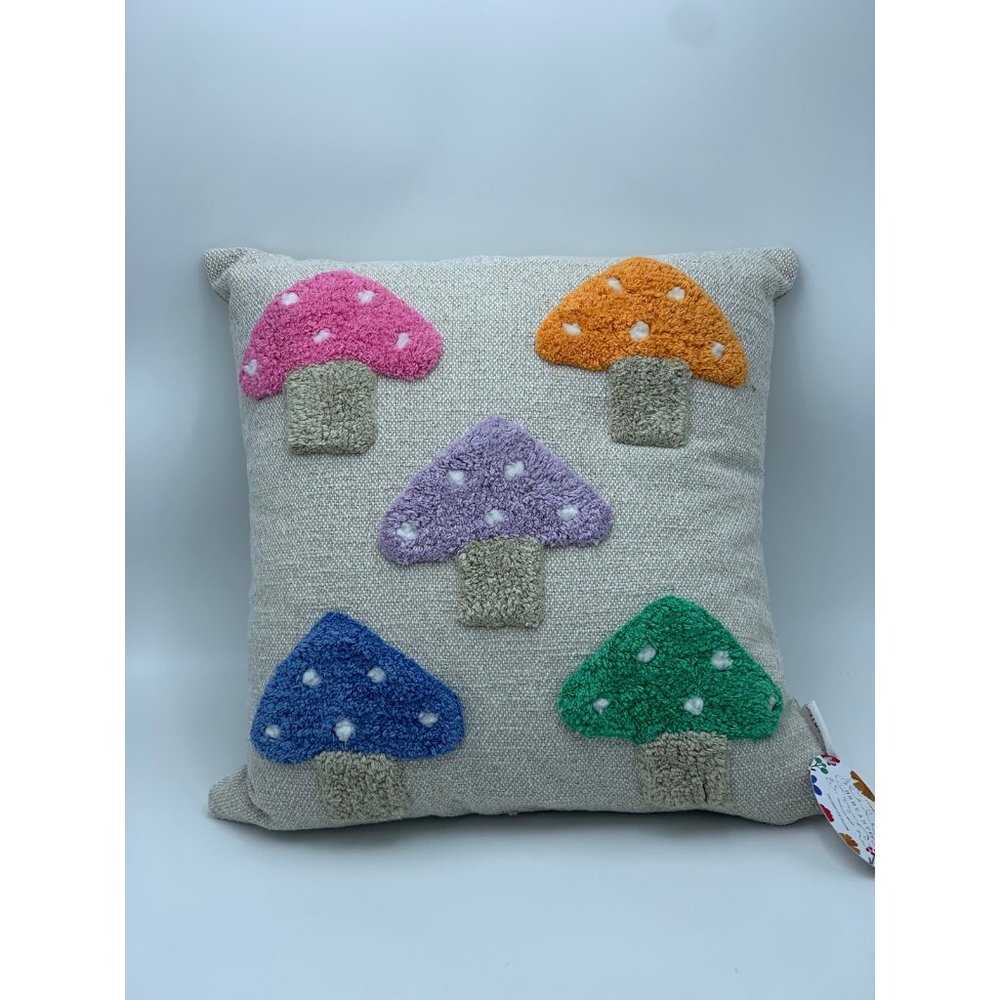 Brocante Multi Colored Mushroom Decorative Throw Pillow 20" x 20"